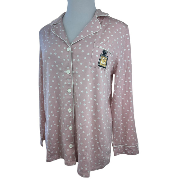 NWT Soma Embraceable Pj Top Perfume Sequin Pocket Pink White Circle Print XL - Picture 3 of 11